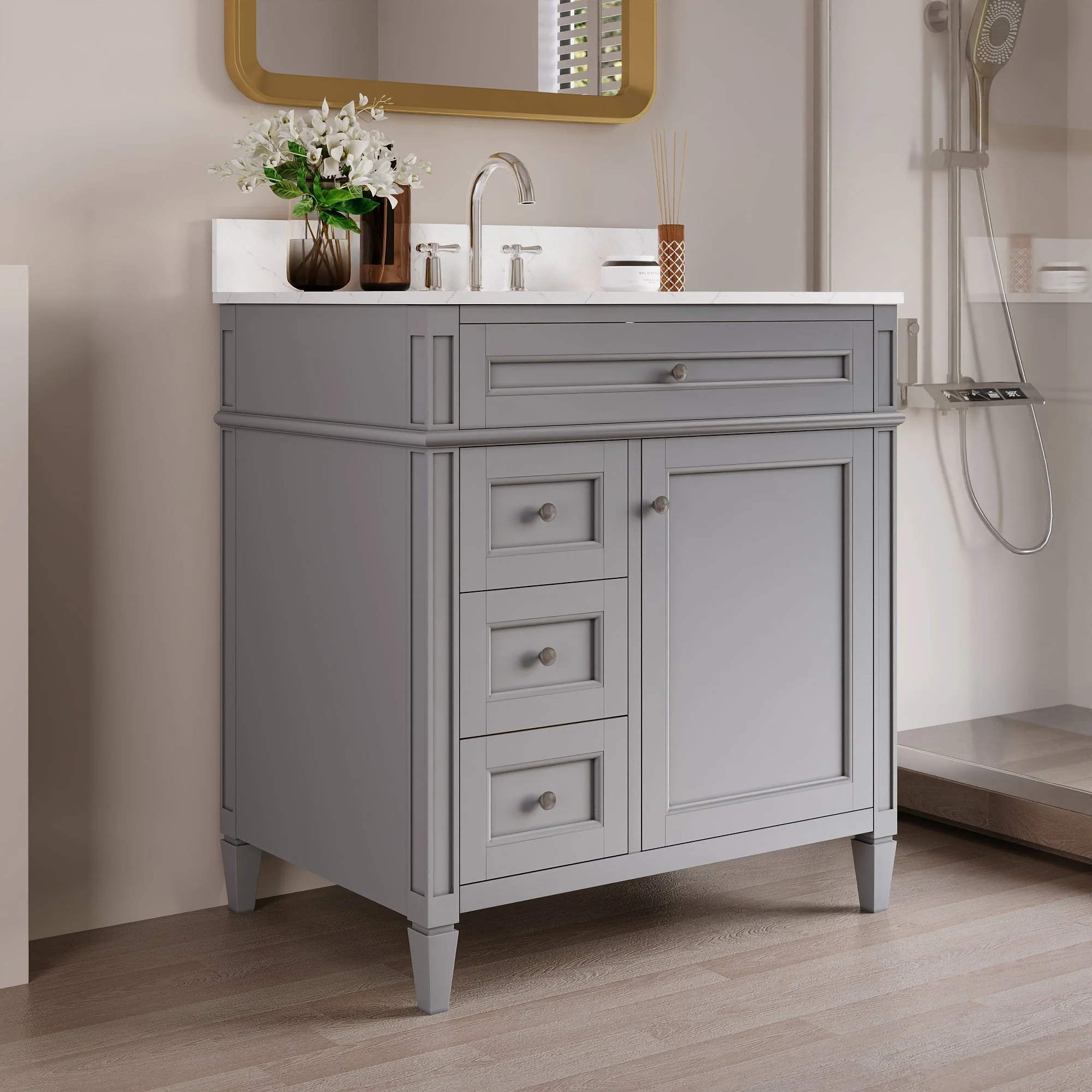 DeerValley 30 Inch Bathroom Vanity with Sink and Backsplash, Pre-Assembled Modern Bath Cabinet with Storage, Soft Close Doors, White / Light Gray - Image 16