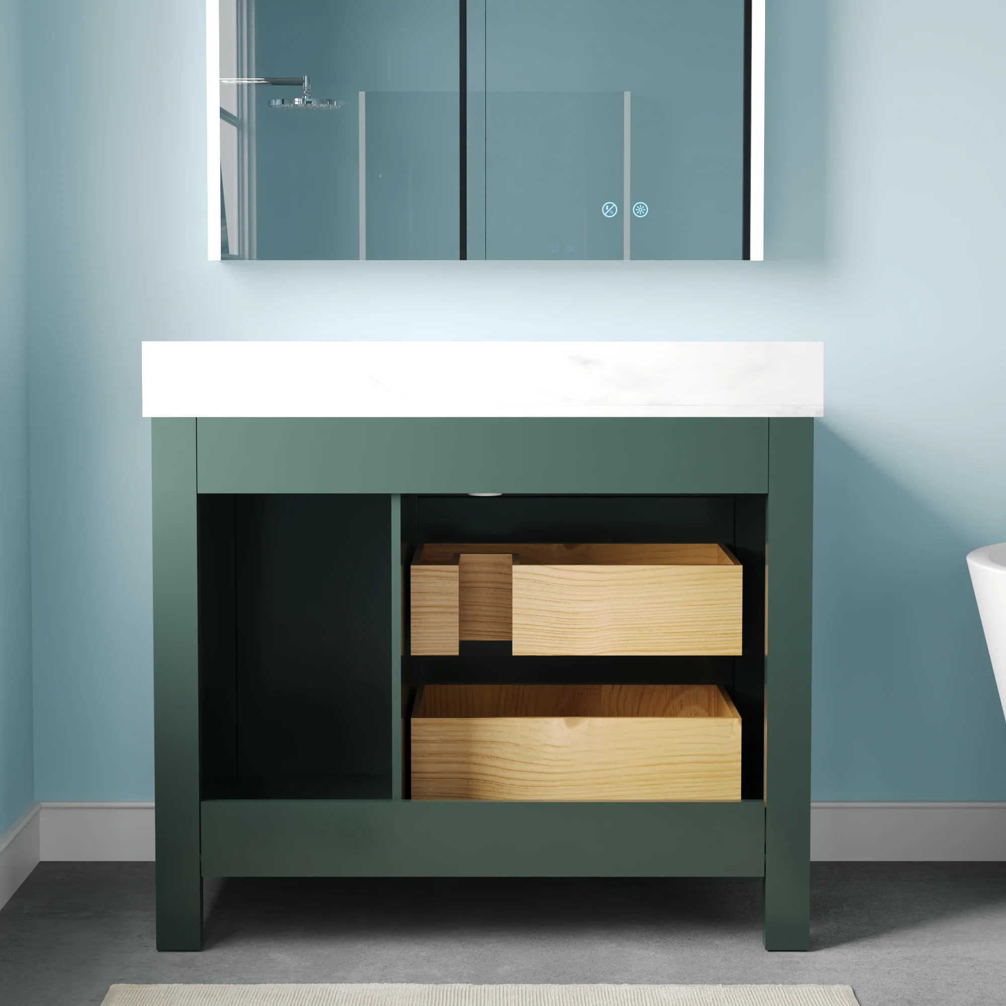 DeerValley DV-1BV0451NW/VG 42" Fully Assembled Single Bathroom Vanity with Artificial Marble Top, Natural Wood - Image 17