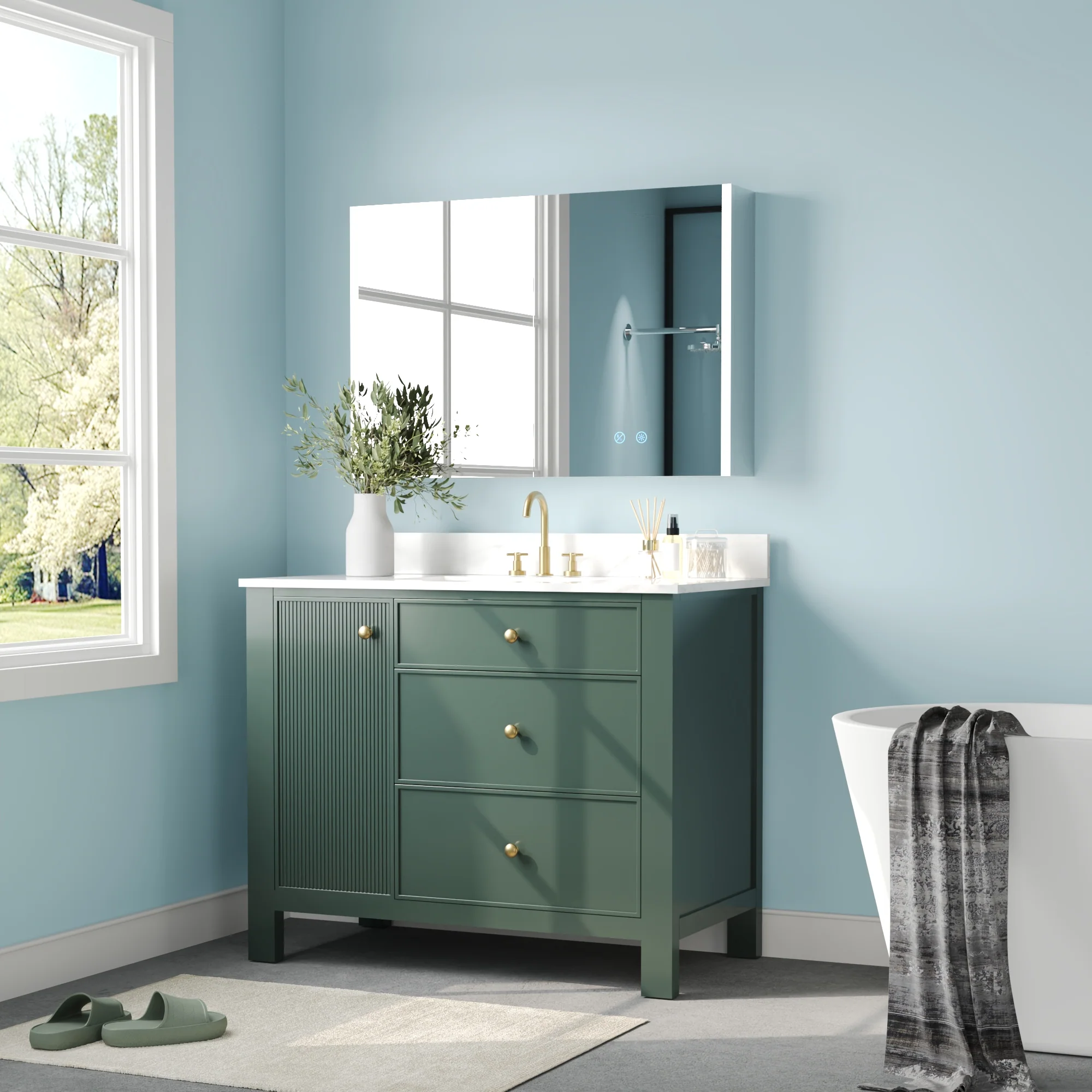DeerValley DV-1BV0451NW/VG 42" Fully Assembled Single Bathroom Vanity with Artificial Marble Top, Natural Wood - Image 18