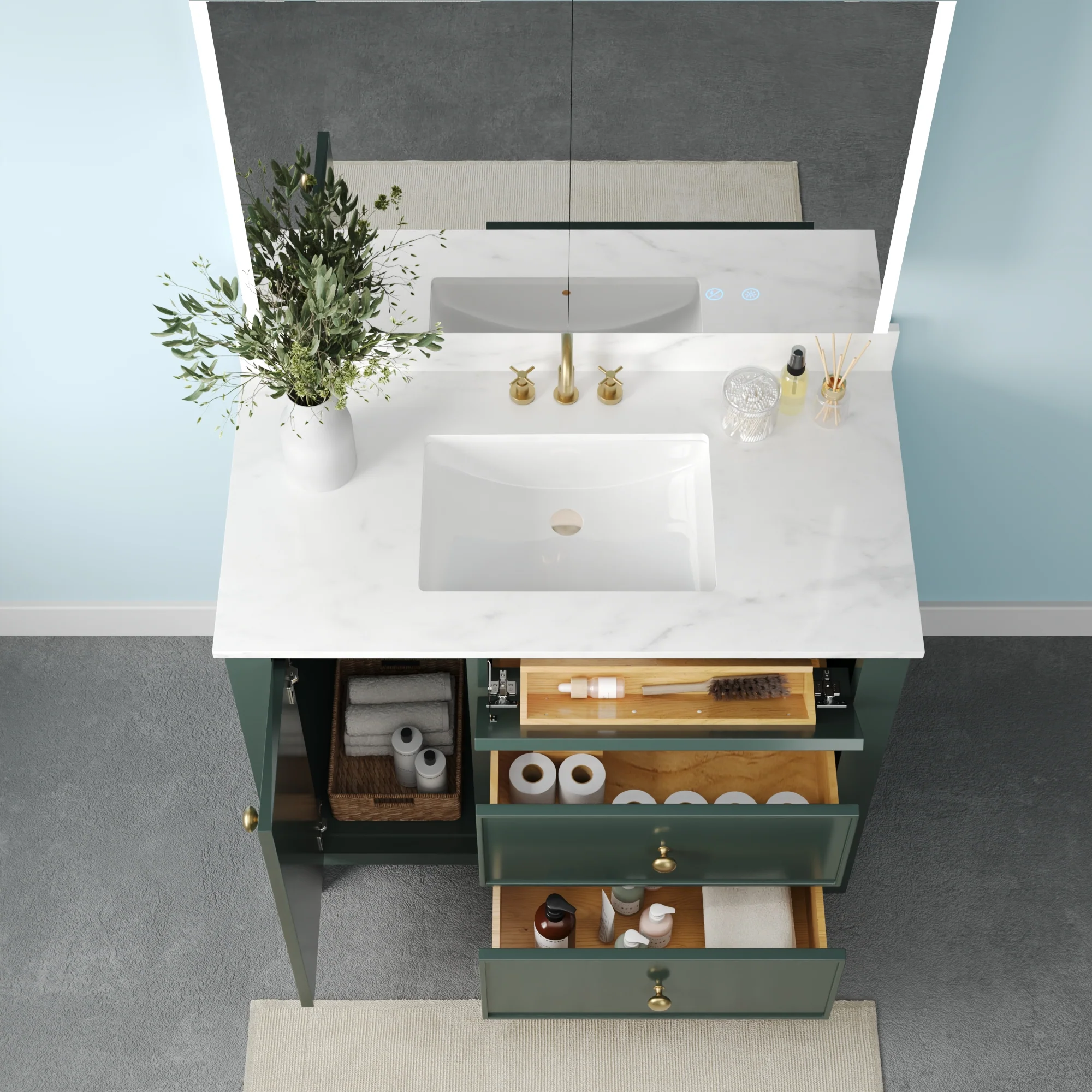 DeerValley DV-1BV0451NW/VG 42" Fully Assembled Single Bathroom Vanity with Artificial Marble Top, Natural Wood - Image 21
