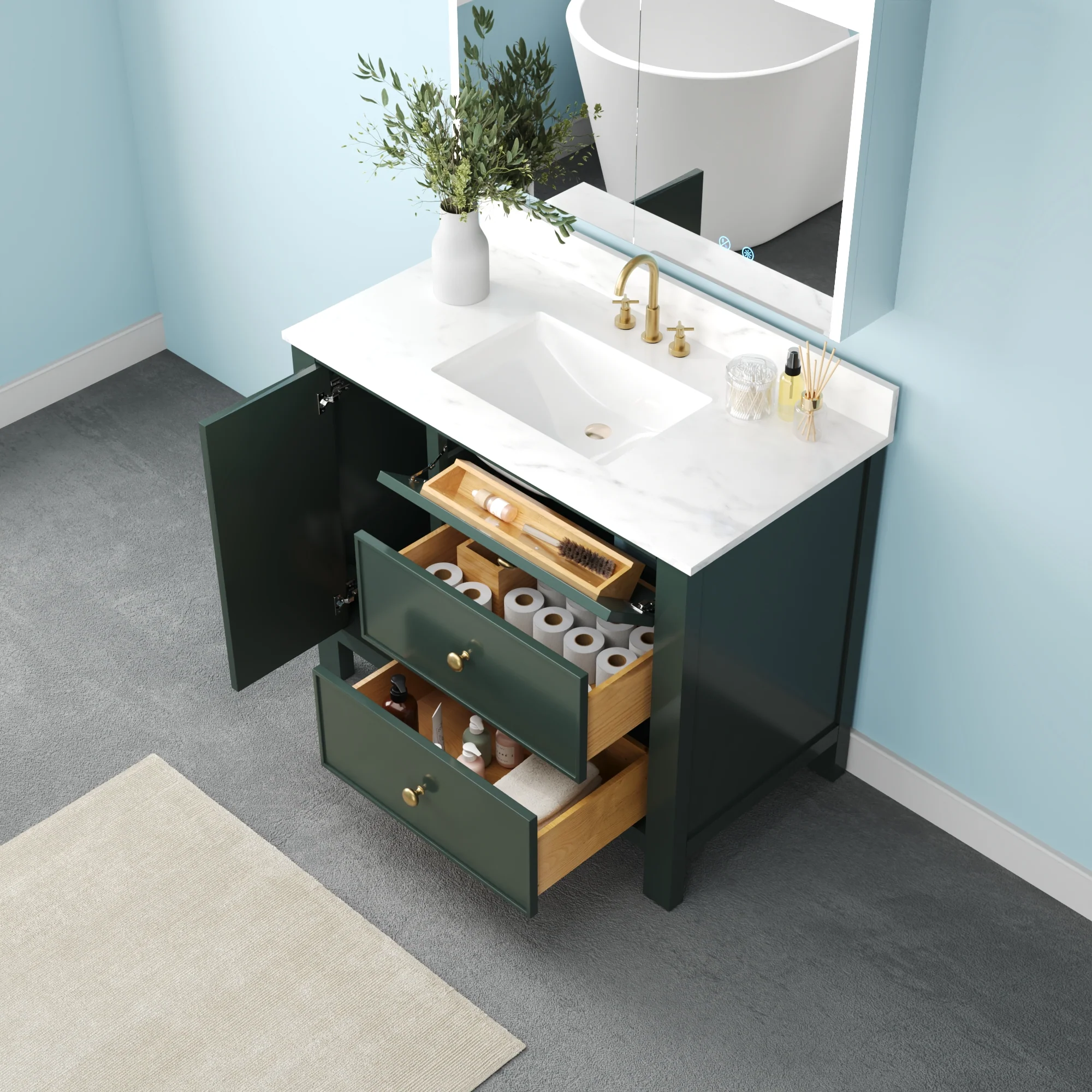 DeerValley DV-1BV0451NW/VG 42" Fully Assembled Single Bathroom Vanity with Artificial Marble Top, Natural Wood - Image 22