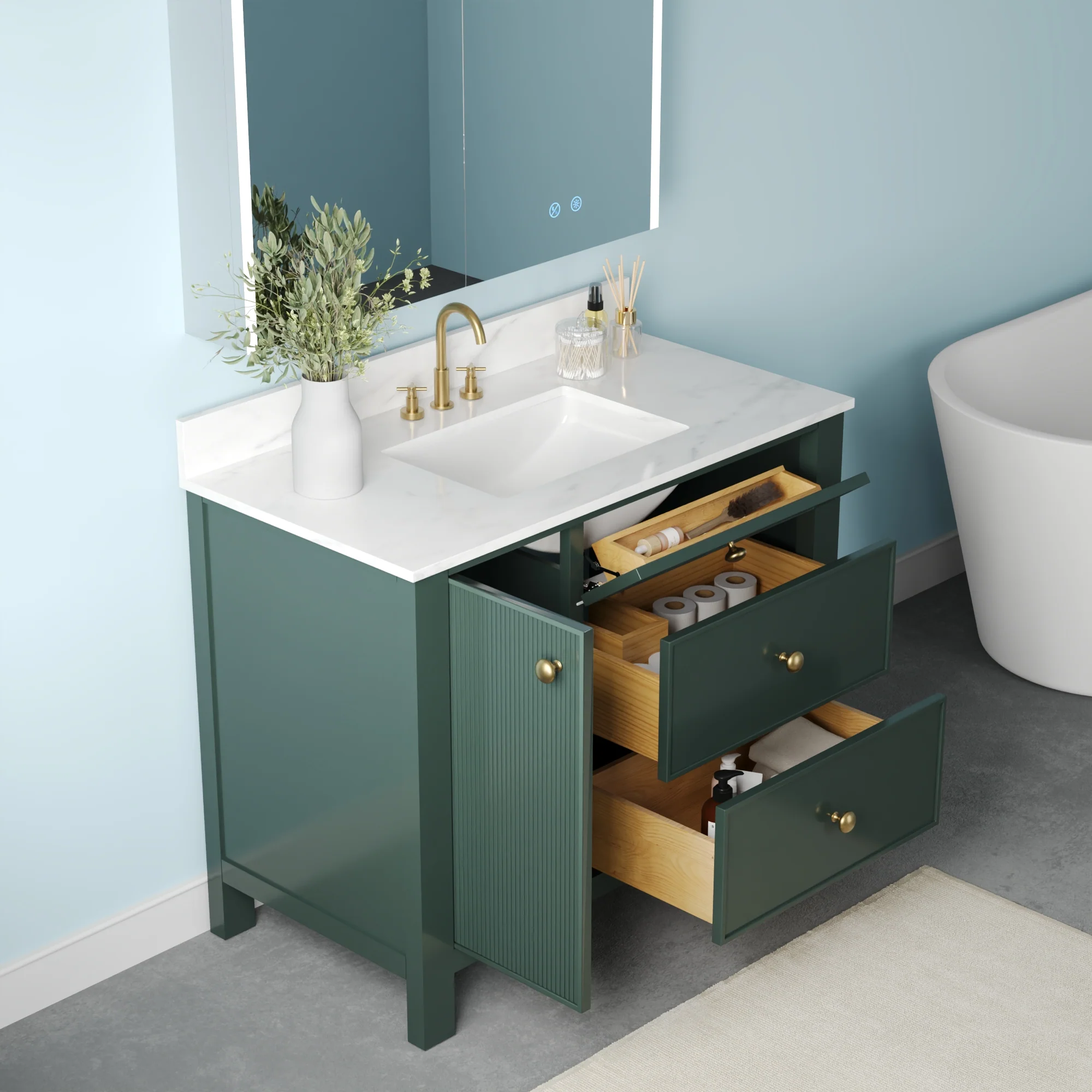 DeerValley DV-1BV0451NW/VG 42" Fully Assembled Single Bathroom Vanity with Artificial Marble Top, Natural Wood - Image 23
