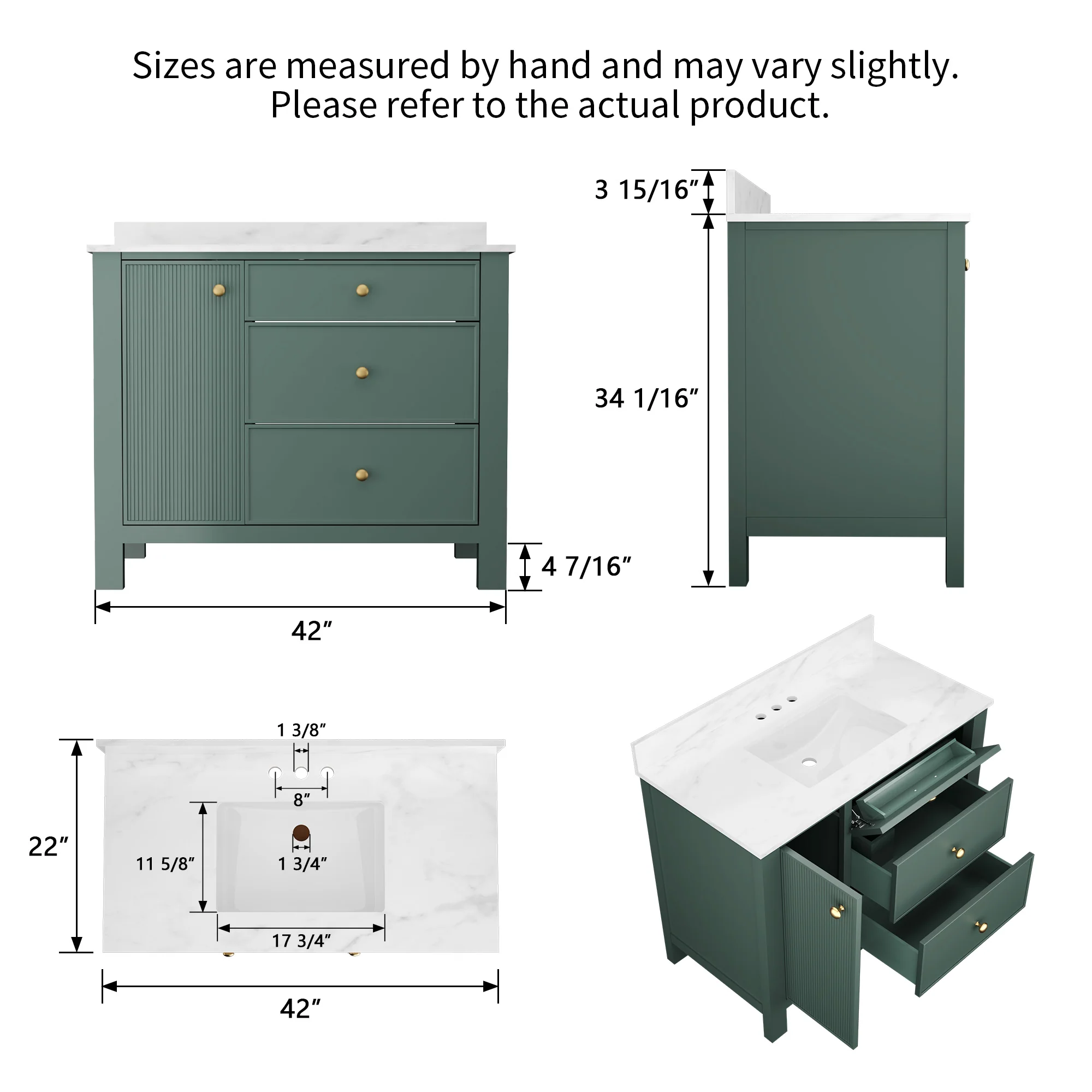DeerValley DV-1BV0451NW/VG 42" Fully Assembled Single Bathroom Vanity with Artificial Marble Top, Natural Wood - Image 31