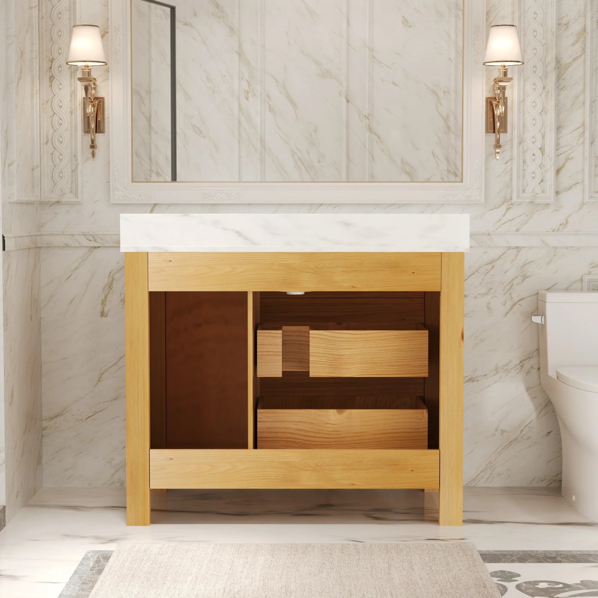 DeerValley DV-1BV0451NW/VG 42" Fully Assembled Single Bathroom Vanity with Artificial Marble Top, Natural Wood - Image 7