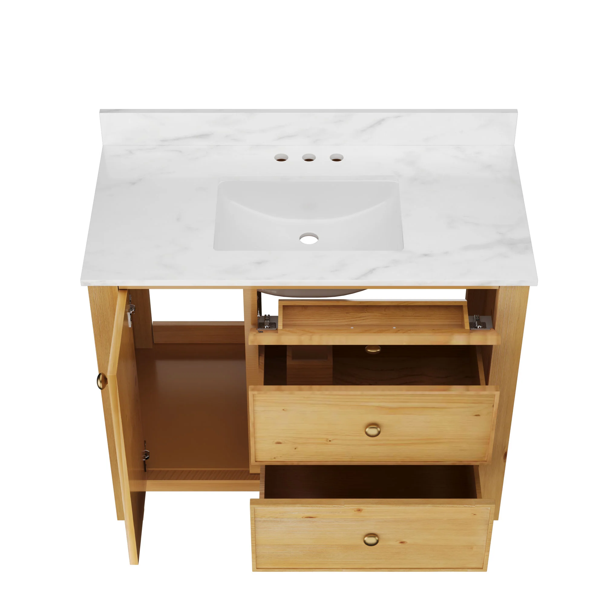 DeerValley DV-1BV0451NW/VG 42" Fully Assembled Single Bathroom Vanity with Artificial Marble Top, Natural Wood - Image 9