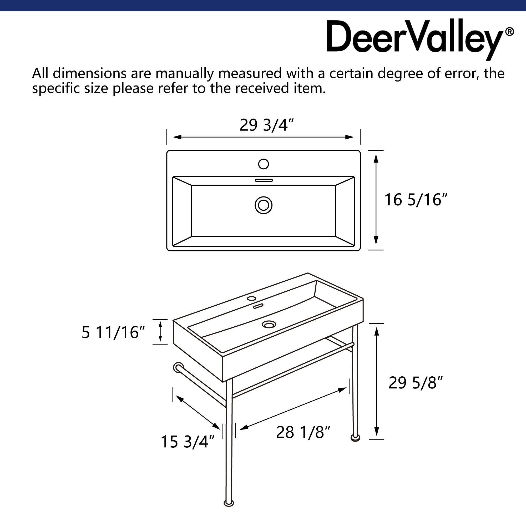 30" Rectangular Console Bathroom Sink, Single Faucet Hole - Image 10