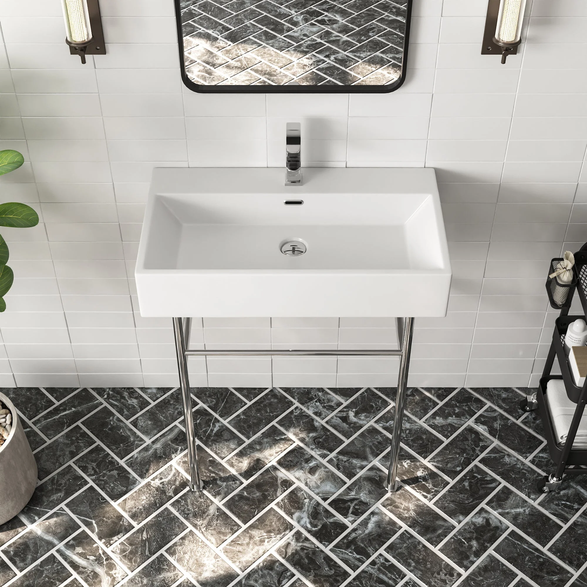 30" Rectangular Console Bathroom Sink, Single Faucet Hole - Image 5