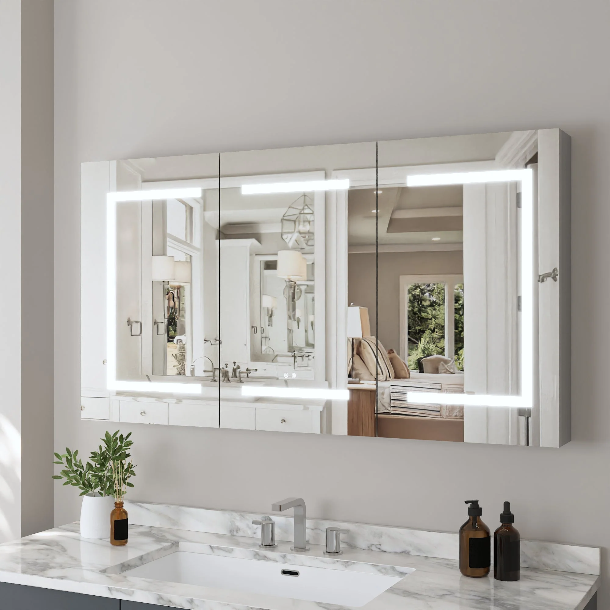 DeerValley 48" Smart LED Mirror Cabinet with Tri-Color Lighting, Stepless Dimming, and Defogger-DV-1MC0380 - Image 5